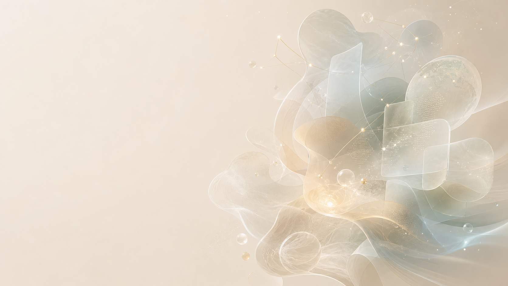Abstract translucent forms visualizing ideas, research, and knowledge discovery